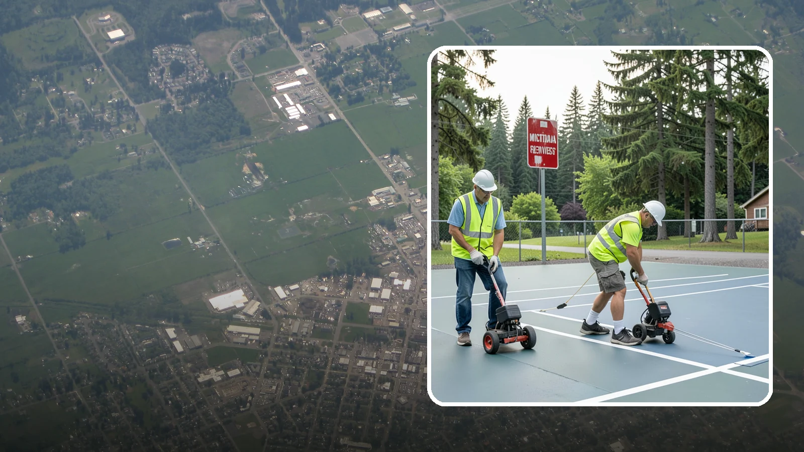 Court Line Striping in Enumclaw, King County, WA - Precision line striping that lays out regulation play boundaries on public tennis, basketball, and multi-use courts.