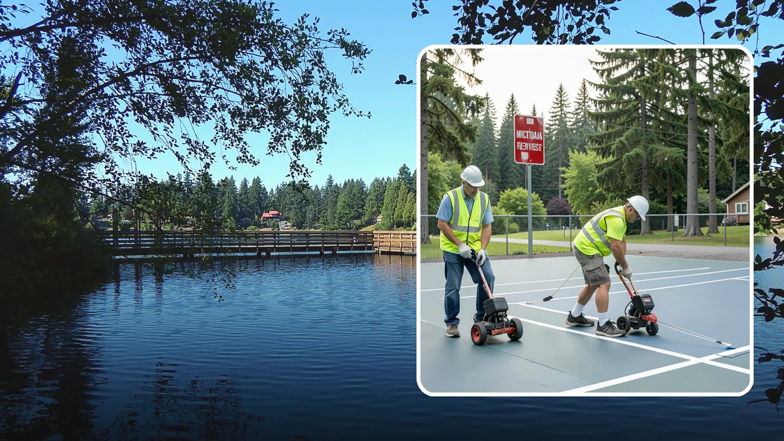 Court Line Striping in Federal Way, King County, WA - Precision line striping that lays out regulation play boundaries on public tennis, basketball, and multi-use courts.