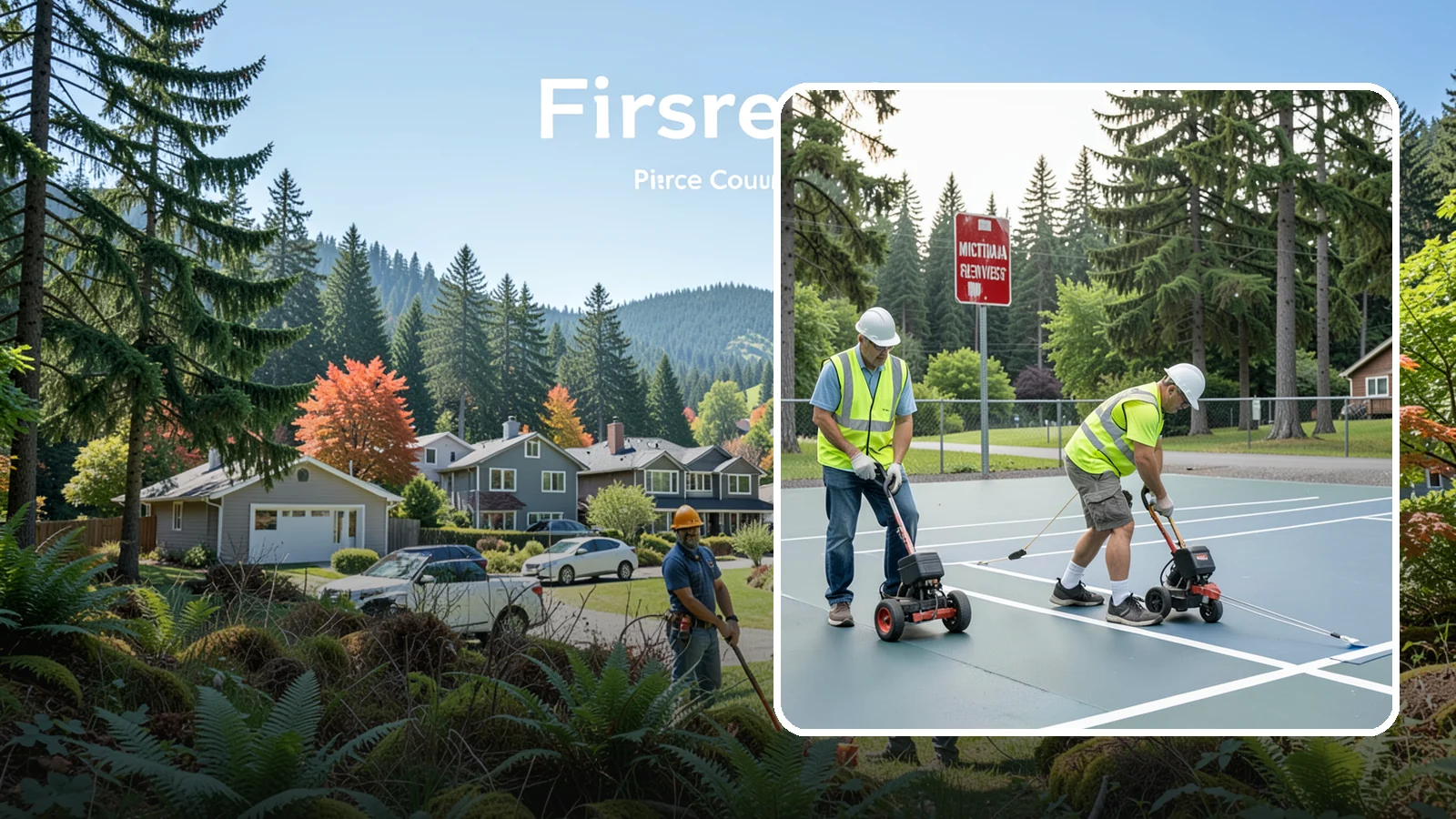 Court Line Striping in Fircrest, Pierce County, WA - Precision line striping that lays out regulation play boundaries on public tennis, basketball, and multi-use courts.