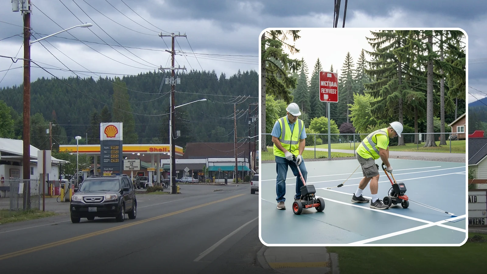 Court Line Striping in Granite Falls, Snohomish County, WA - Precision line striping that lays out regulation play boundaries on public tennis, basketball, and multi-use courts.
