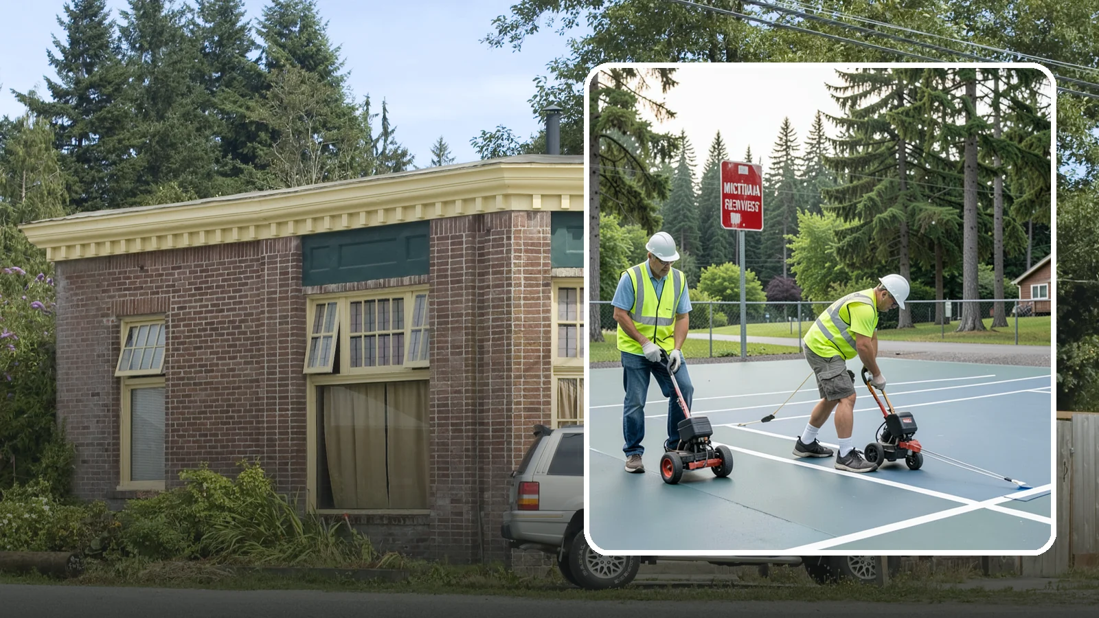 Court Line Striping in Hamilton, Skagit County, WA - Precision line striping that lays out regulation play boundaries on public tennis, basketball, and multi-use courts.