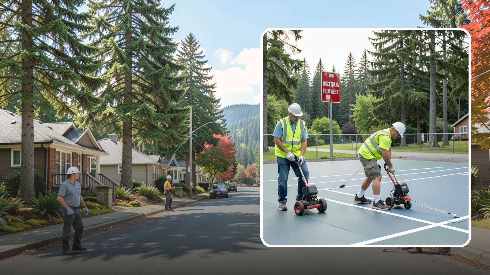 Court Line Striping in Hunts Point, King County, WA - Precision line striping that lays out regulation play boundaries on public tennis, basketball, and multi-use courts.