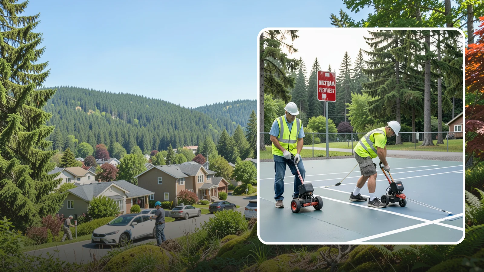 Court Line Striping in Index, Snohomish County, WA - Precision line striping that lays out regulation play boundaries on public tennis, basketball, and multi-use courts.