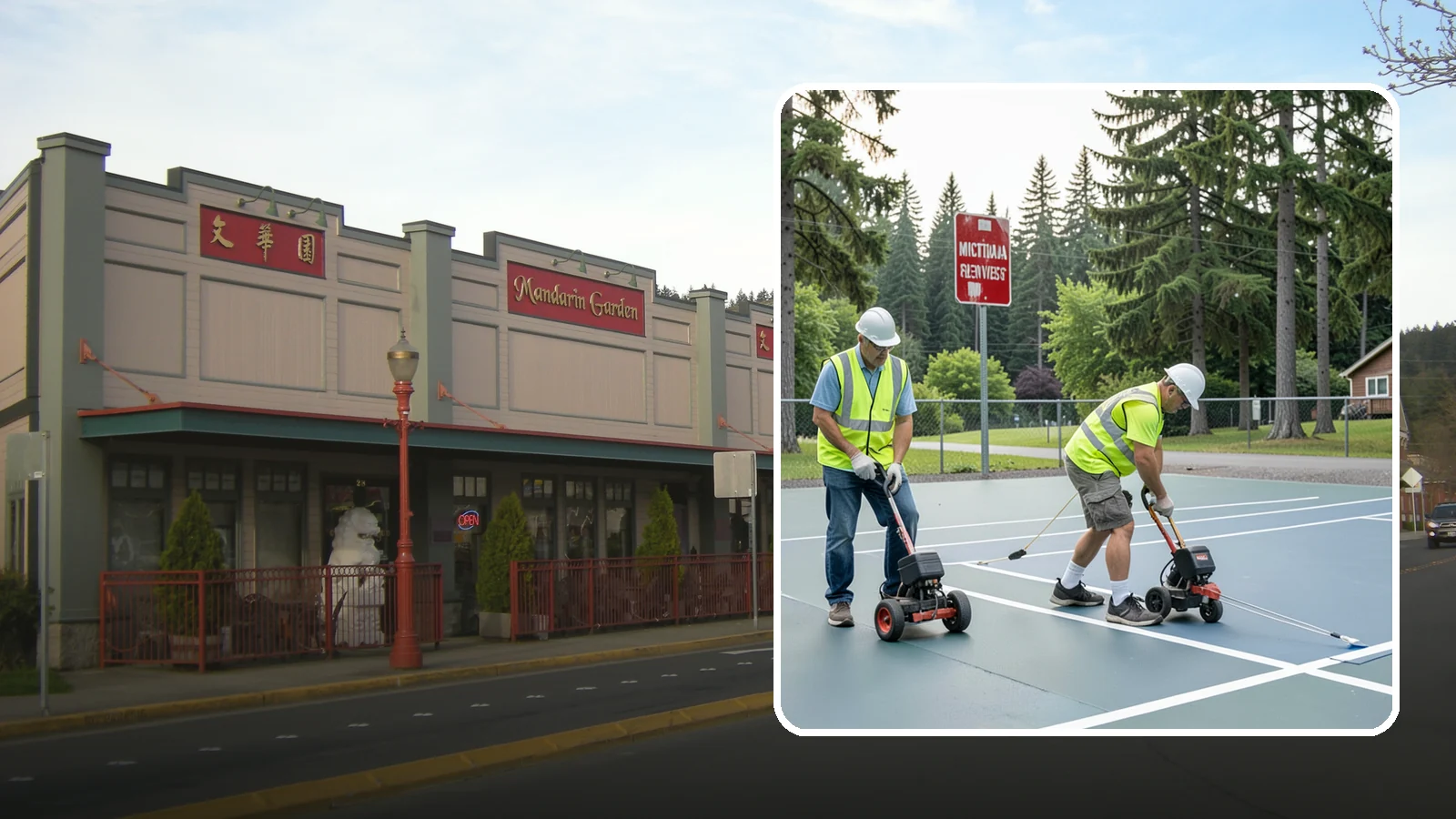 Court Line Striping in Issaquah, King County, WA - Precision line striping that lays out regulation play boundaries on public tennis, basketball, and multi-use courts.