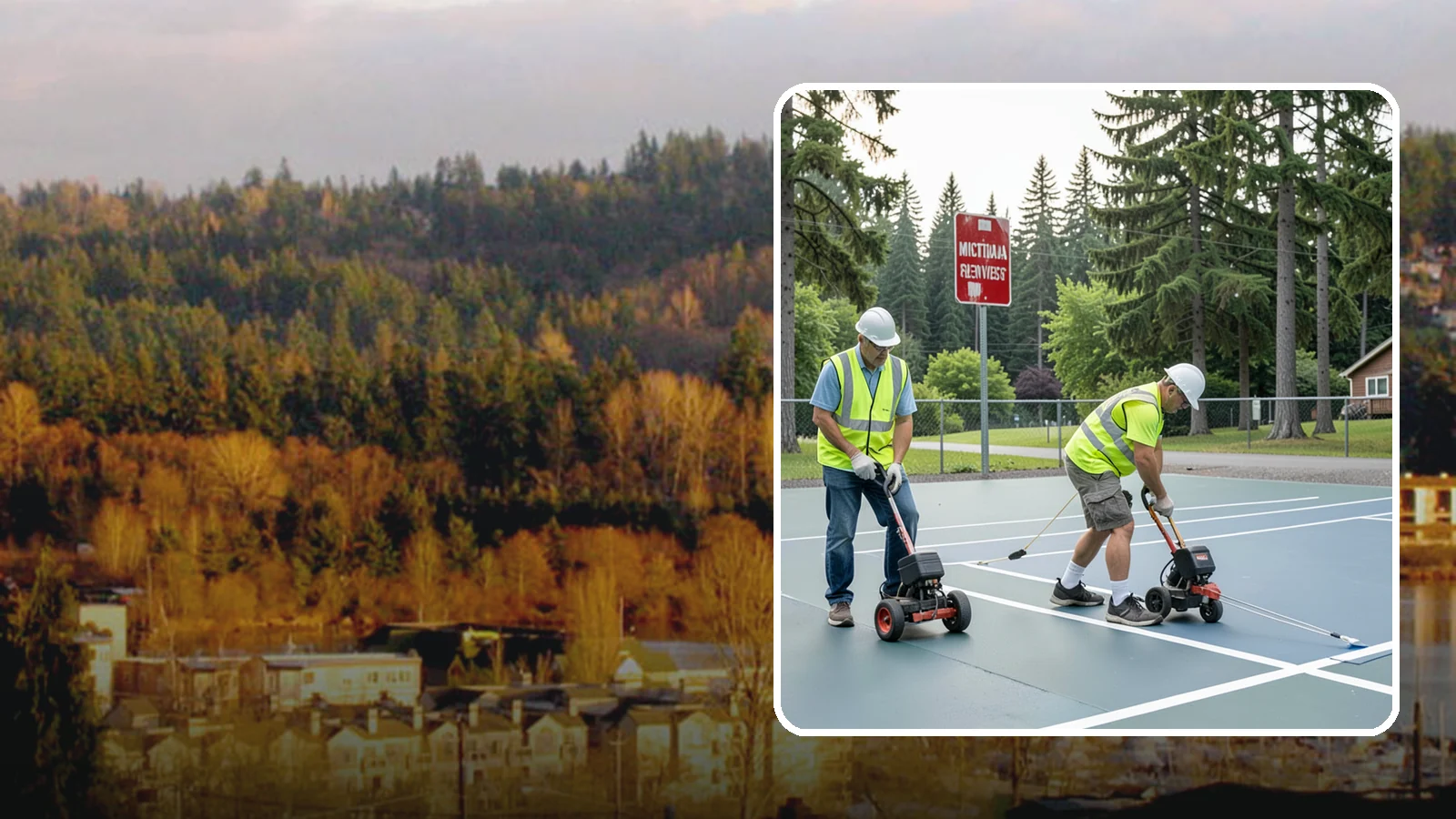 Court Line Striping in Kenmore, King County, WA - Precision line striping that lays out regulation play boundaries on public tennis, basketball, and multi-use courts.