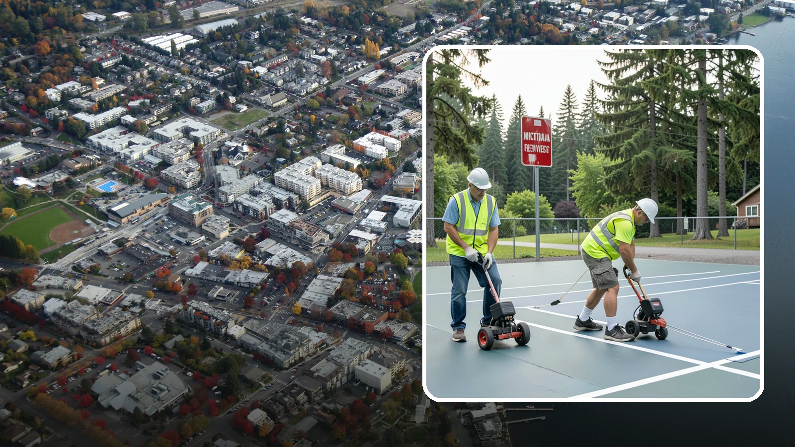 Court Line Striping in Kirkland, King County, WA - Precision line striping that lays out regulation play boundaries on public tennis, basketball, and multi-use courts.