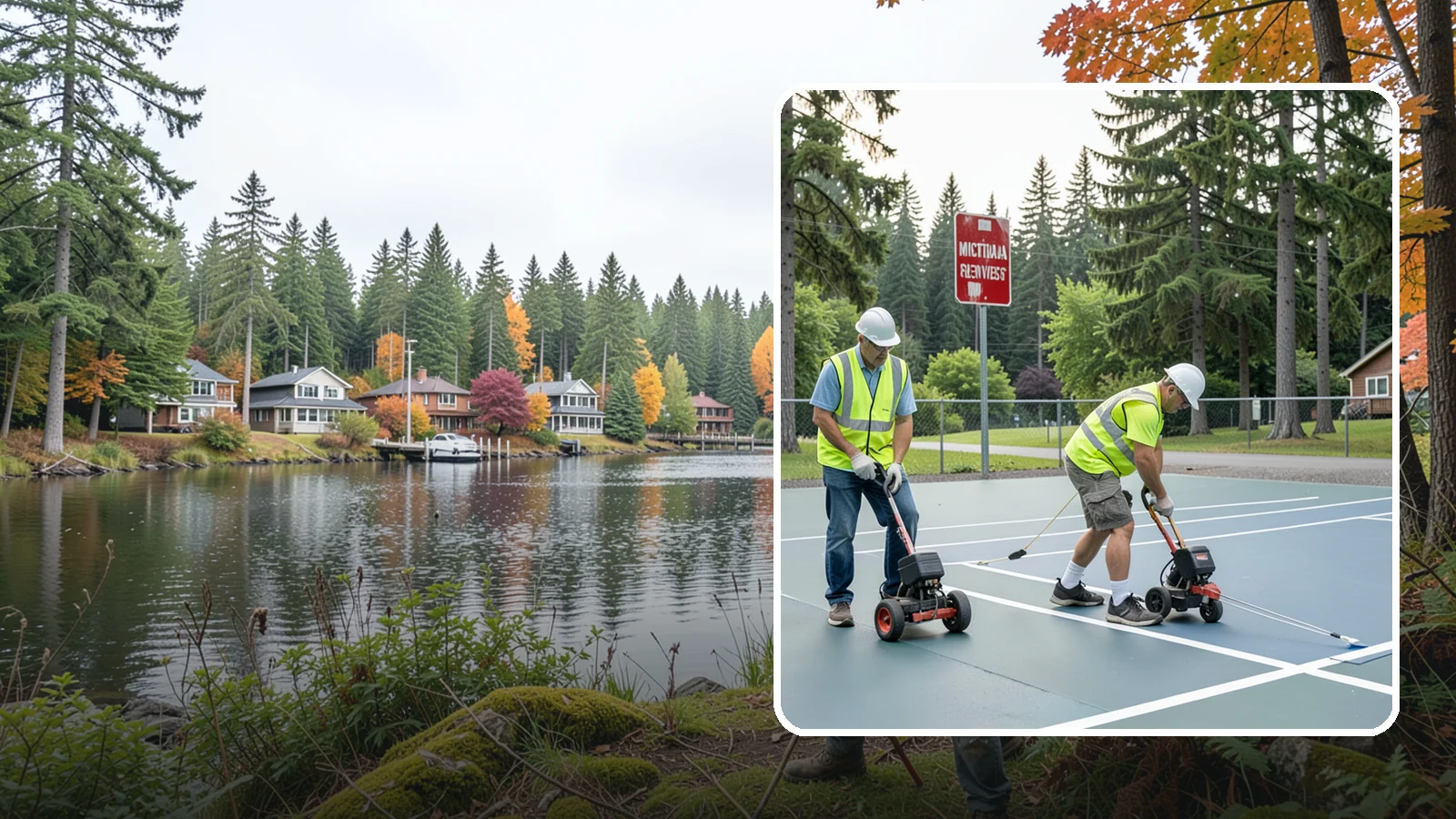 Court Line Striping in La Conner, Skagit County, WA - Precision line striping that lays out regulation play boundaries on public tennis, basketball, and multi-use courts.