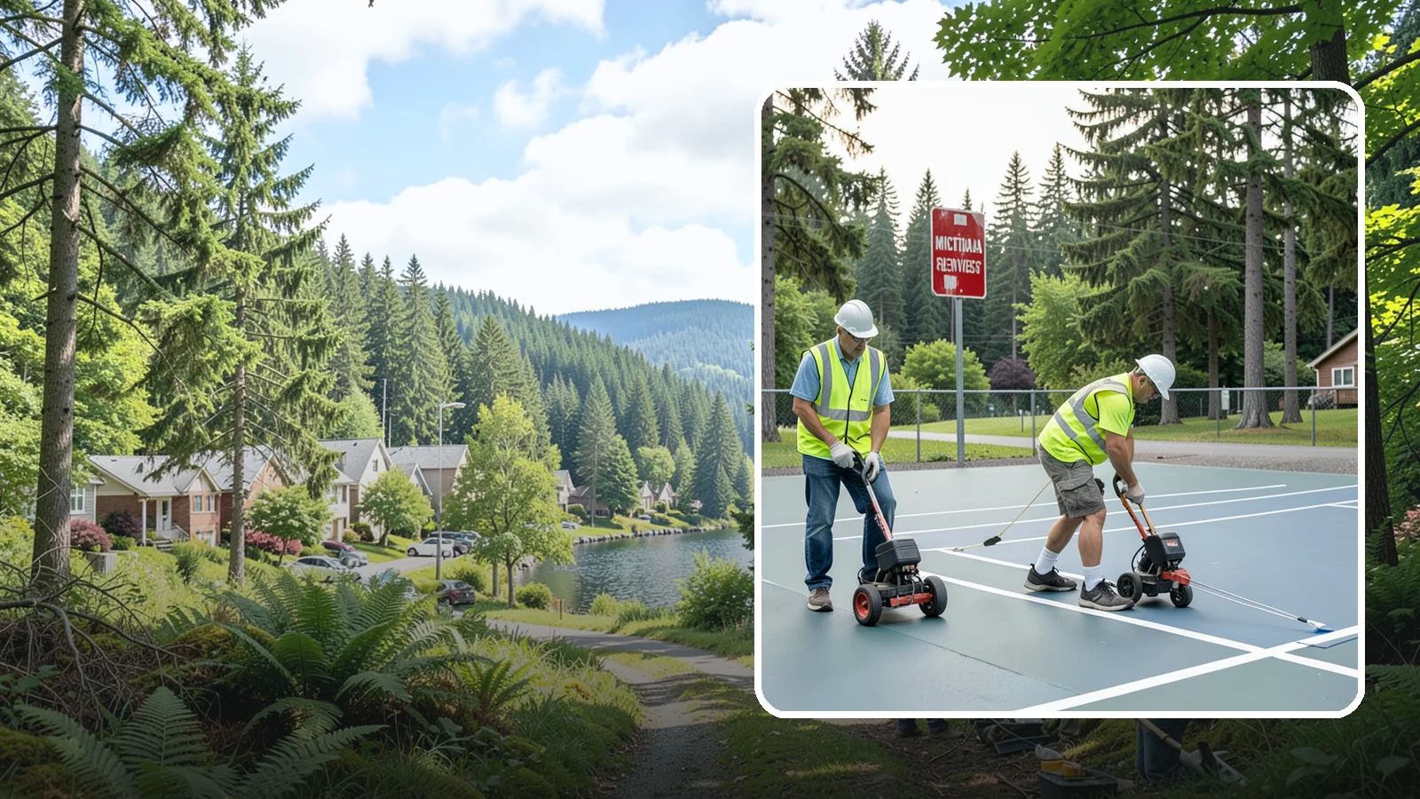 Court Line Striping in Lake Forest Park, King County, WA - Precision line striping that lays out regulation play boundaries on public tennis, basketball, and multi-use courts.