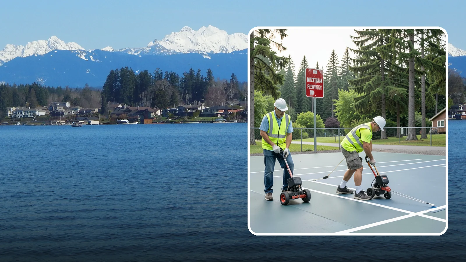 Court Line Striping in Lake Stevens, Snohomish County, WA - Precision line striping that lays out regulation play boundaries on public tennis, basketball, and multi-use courts.