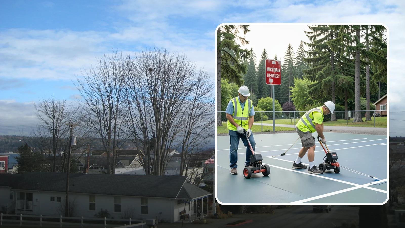 Court Line Striping in Langley, Island County, WA - Precision line striping that lays out regulation play boundaries on public tennis, basketball, and multi-use courts.