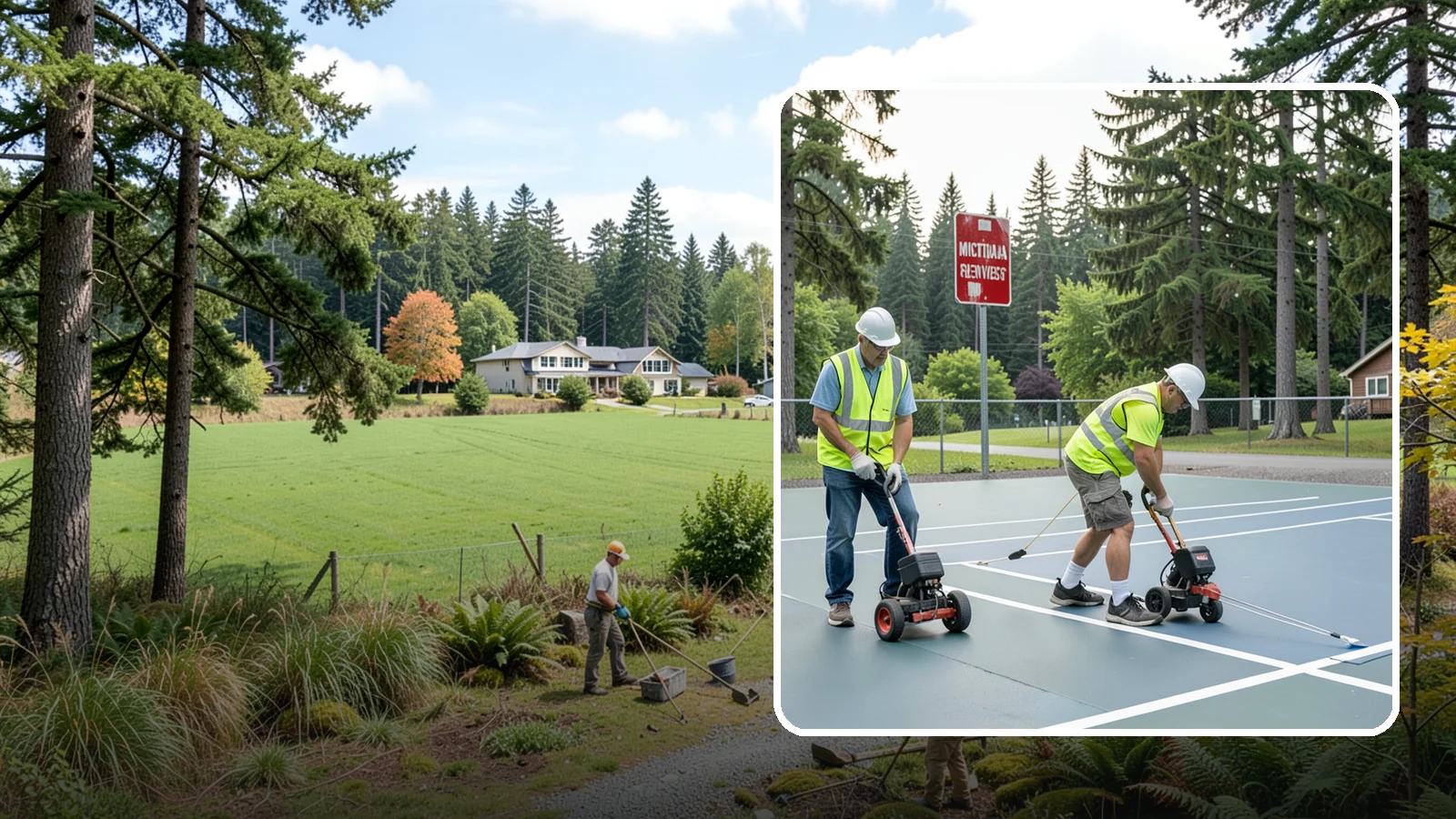 Court Line Striping in Lyman, Skagit County, WA - Precision line striping that lays out regulation play boundaries on public tennis, basketball, and multi-use courts.