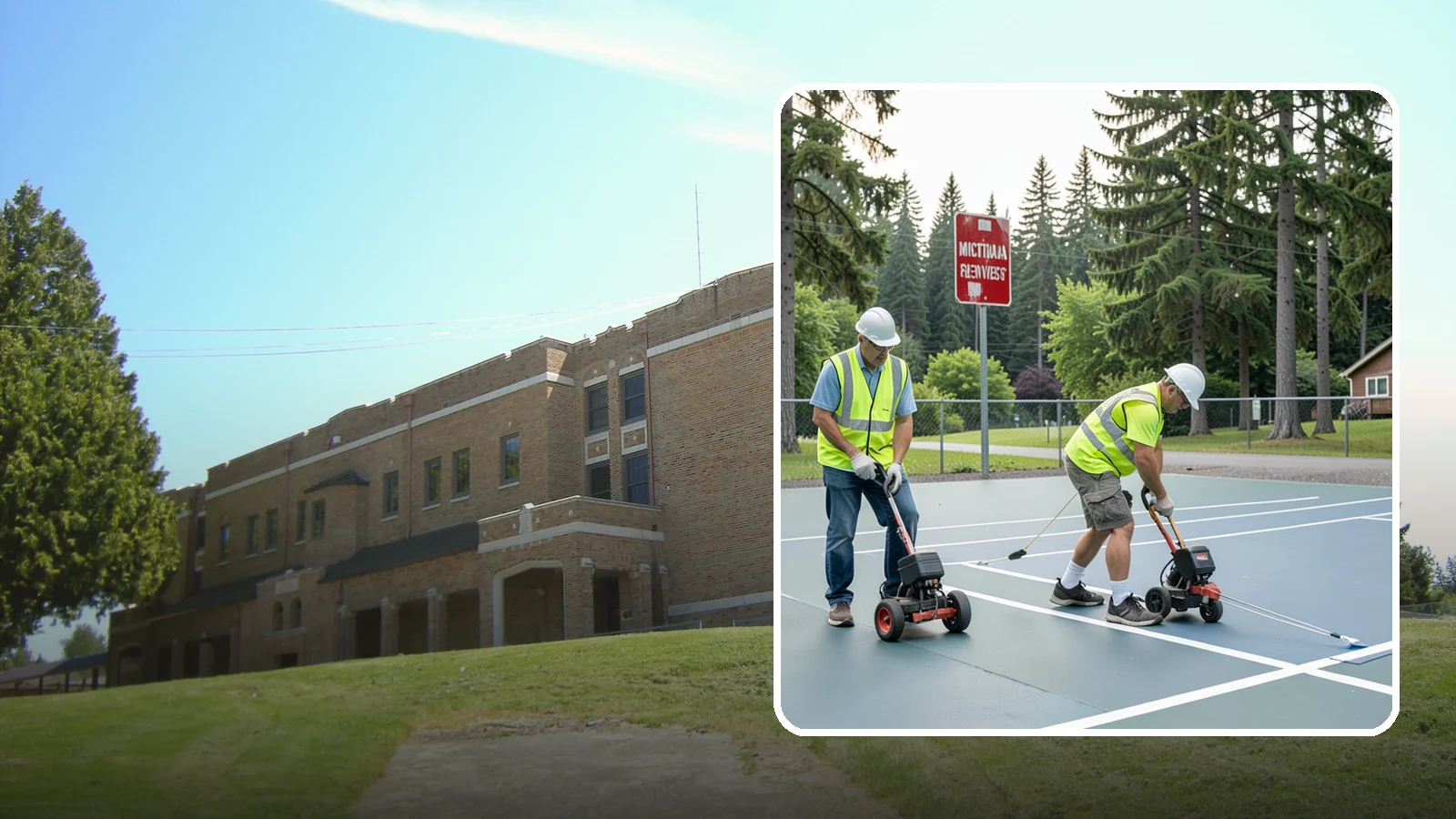 Court Line Striping in Maple Valley, King County, WA - Precision line striping that lays out regulation play boundaries on public tennis, basketball, and multi-use courts.
