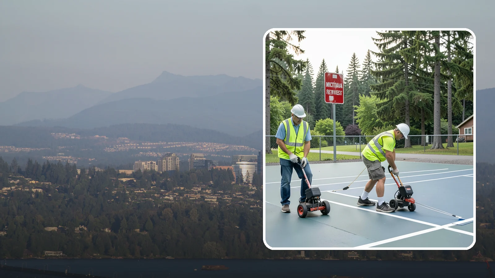 Court Line Striping in Medina, King County, WA - Precision line striping that lays out regulation play boundaries on public tennis, basketball, and multi-use courts.