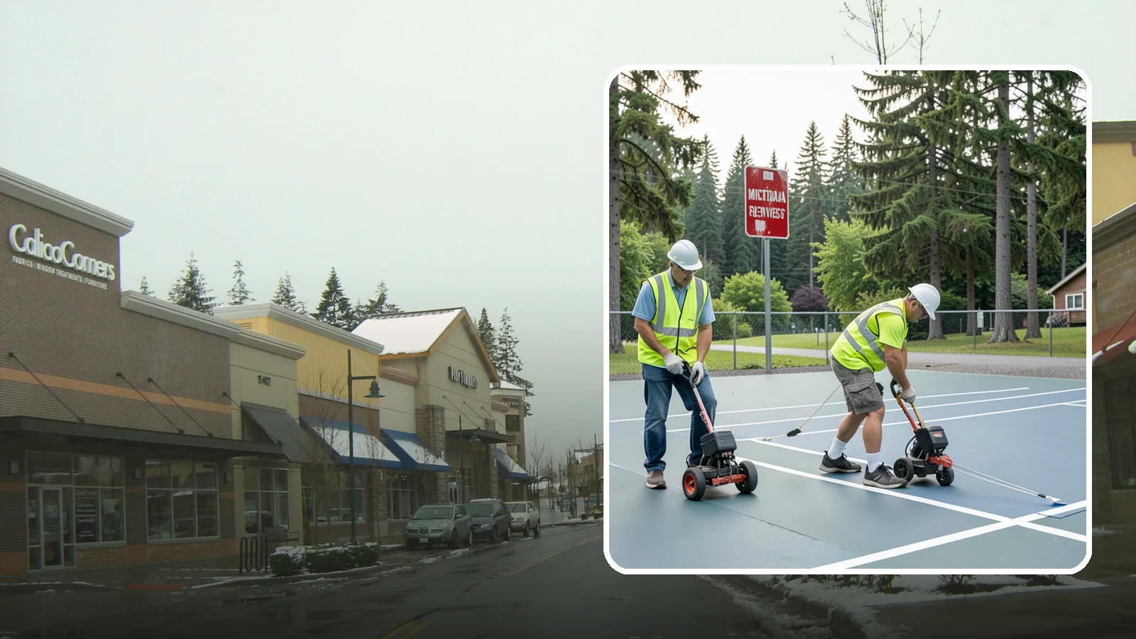 Court Line Striping in Mill Creek, Snohomish County, WA - Precision line striping that lays out regulation play boundaries on public tennis, basketball, and multi-use courts.