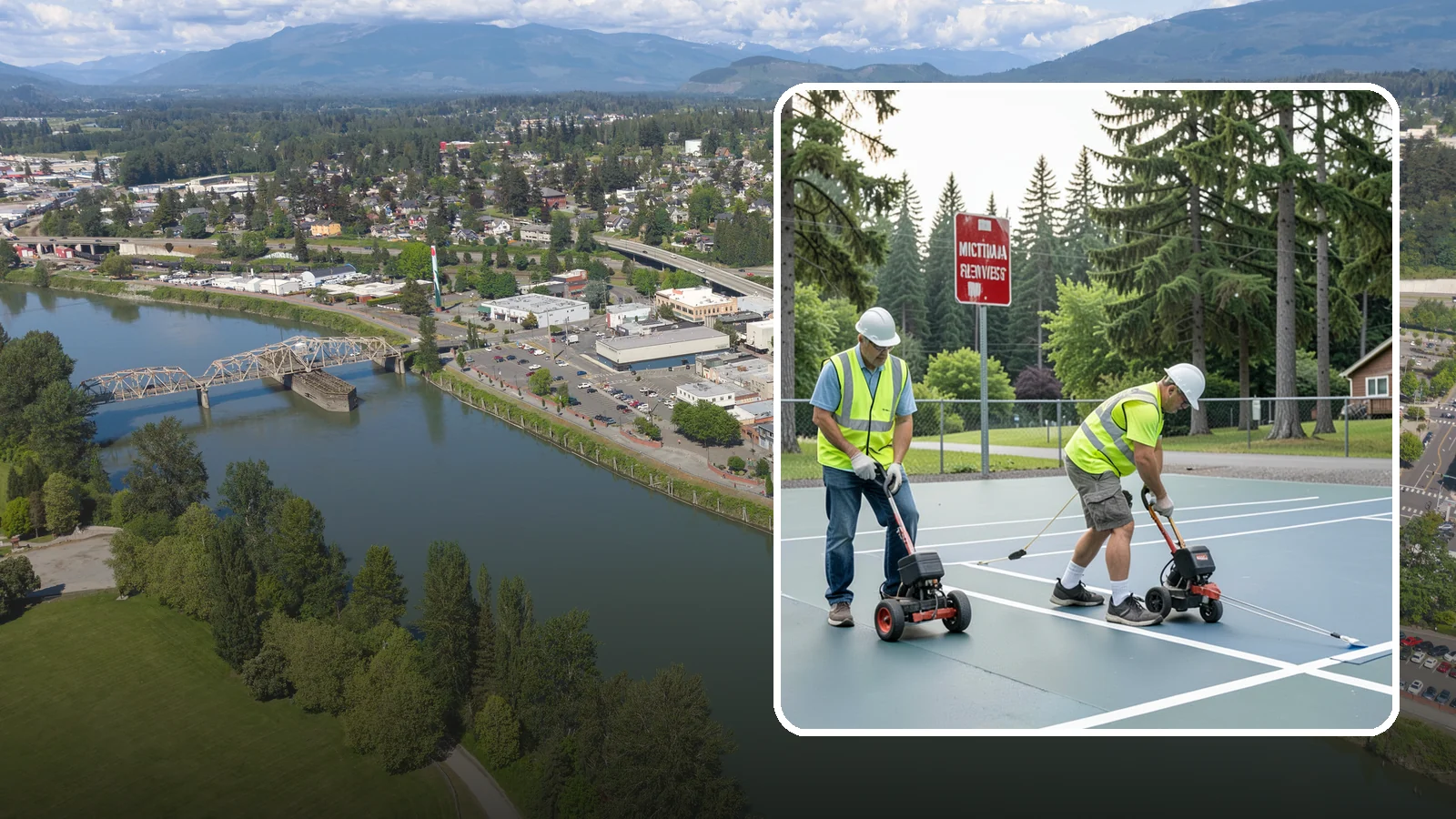 Court Line Striping in Mount Vernon, Skagit County, WA - Precision line striping that lays out regulation play boundaries on public tennis, basketball, and multi-use courts.
