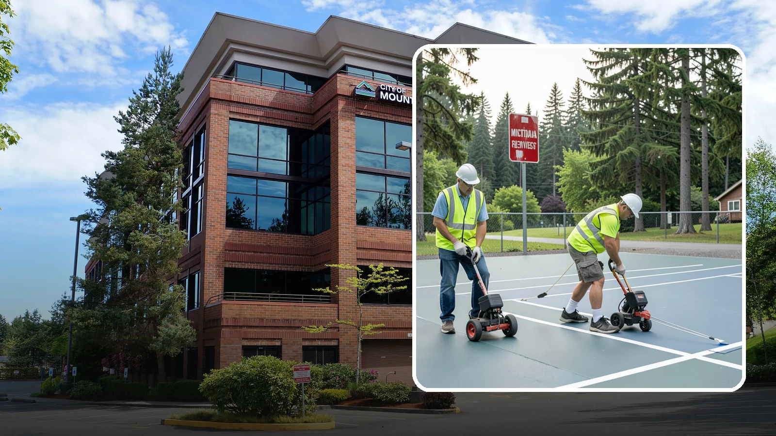Court Line Striping in Mountlake Terrace, Snohomish County, WA - Precision line striping that lays out regulation play boundaries on public tennis, basketball, and multi-use courts.