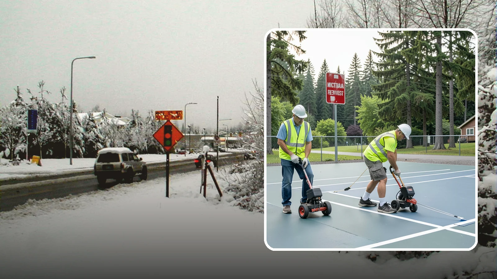 Court Line Striping in Newcastle, King County, WA - Precision line striping that lays out regulation play boundaries on public tennis, basketball, and multi-use courts.