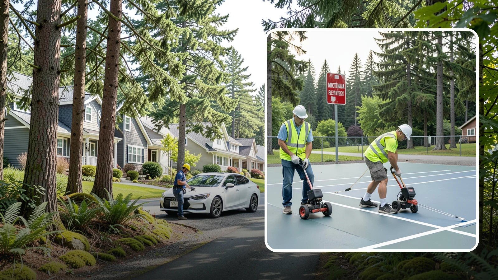 Court Line Striping in Normandy Park, King County, WA - Precision line striping that lays out regulation play boundaries on public tennis, basketball, and multi-use courts.
