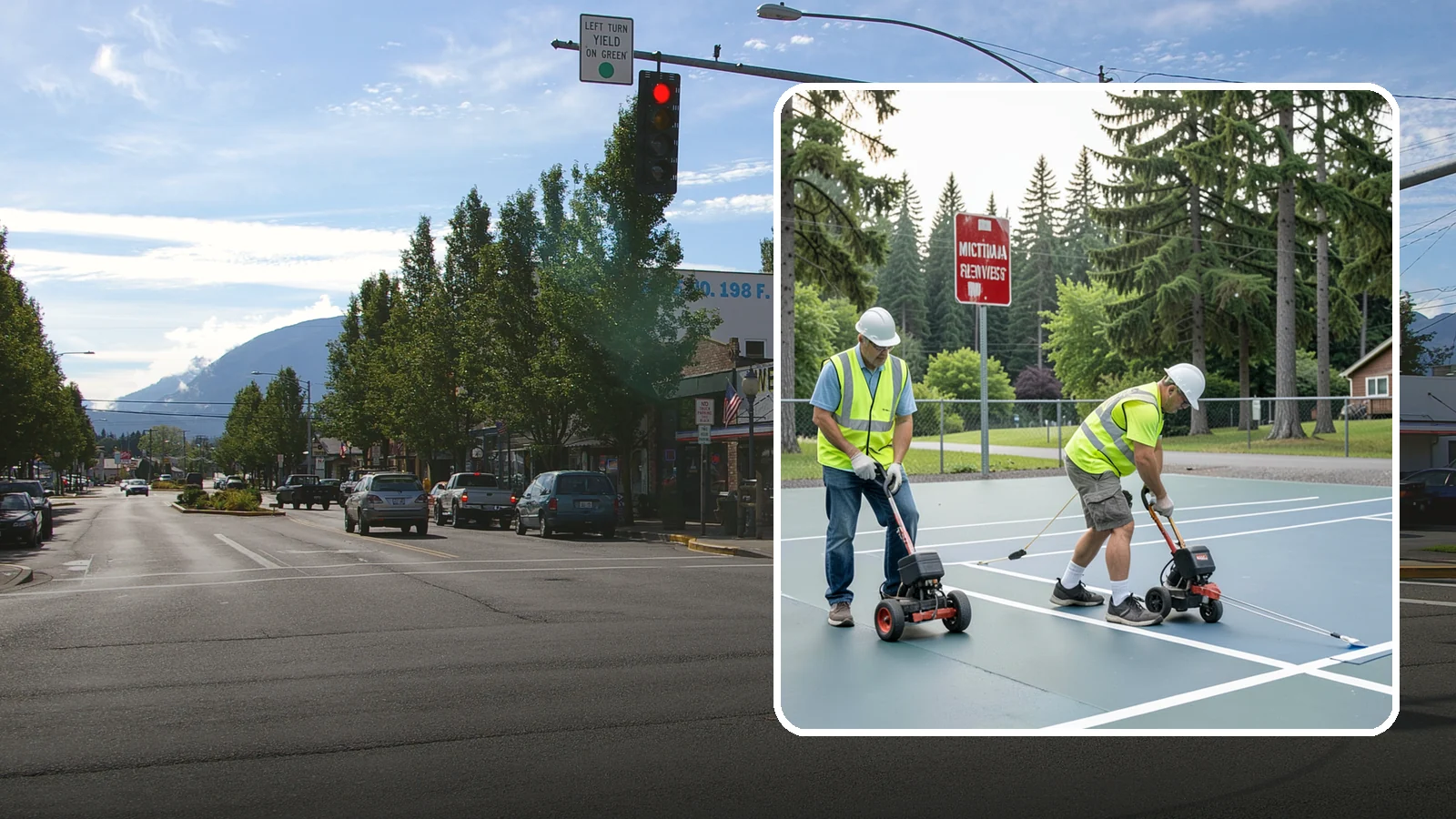 Court Line Striping in North Bend, King County, WA - Precision line striping that lays out regulation play boundaries on public tennis, basketball, and multi-use courts.