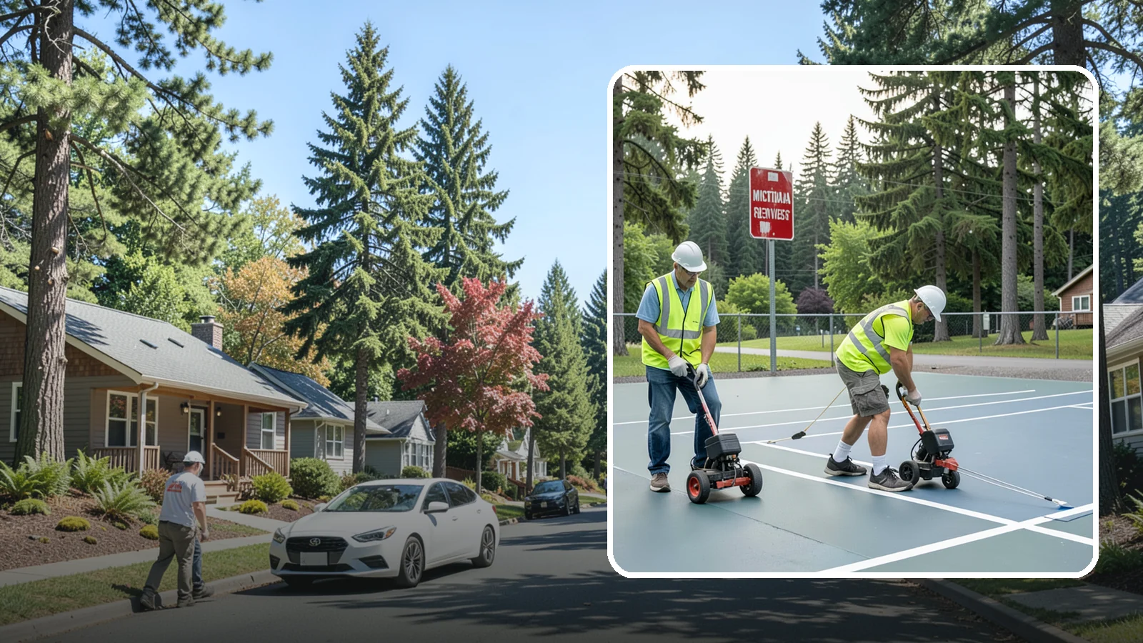 Court Line Striping in Orting, Pierce County, WA - Precision line striping that lays out regulation play boundaries on public tennis, basketball, and multi-use courts.