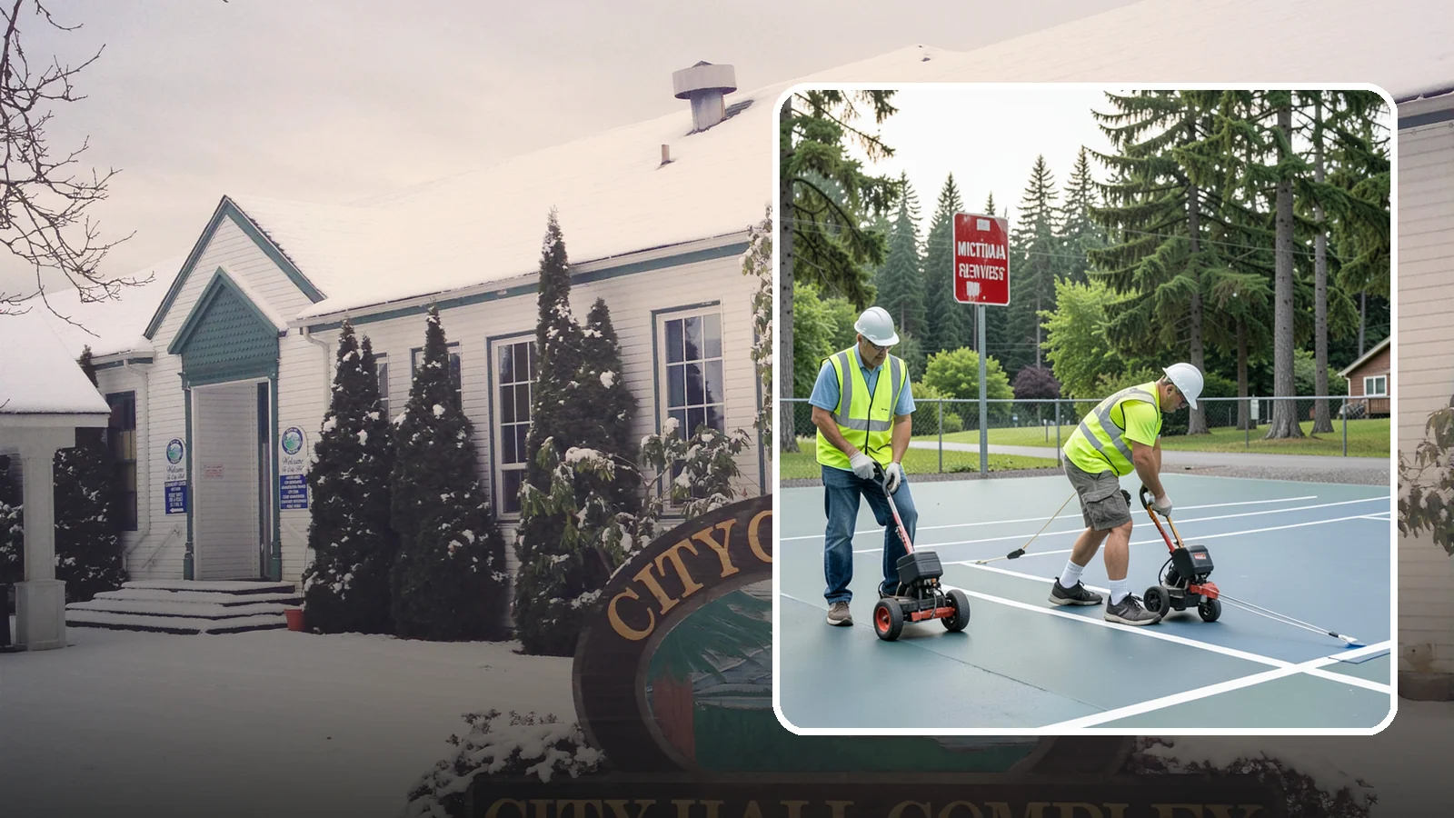 Court Line Striping in Pacific, King County, WA - Precision line striping that lays out regulation play boundaries on public tennis, basketball, and multi-use courts.