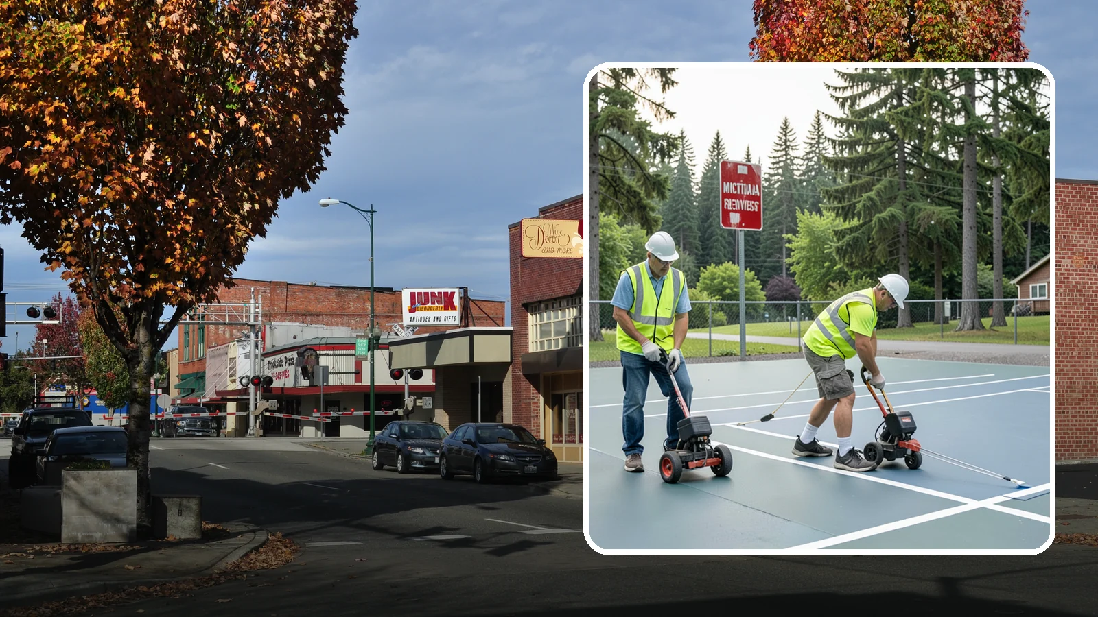 Court Line Striping in Puyallup, Pierce County, WA - Precision line striping that lays out regulation play boundaries on public tennis, basketball, and multi-use courts.