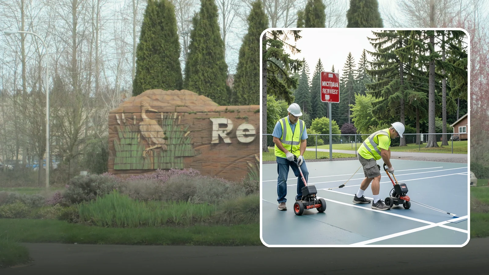 Court Line Striping in Renton, King County, WA - Precision line striping that lays out regulation play boundaries on public tennis, basketball, and multi-use courts.
