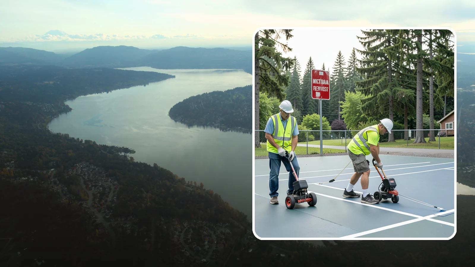 Court Line Striping in Sammamish, King County, WA - Precision line striping that lays out regulation play boundaries on public tennis, basketball, and multi-use courts.