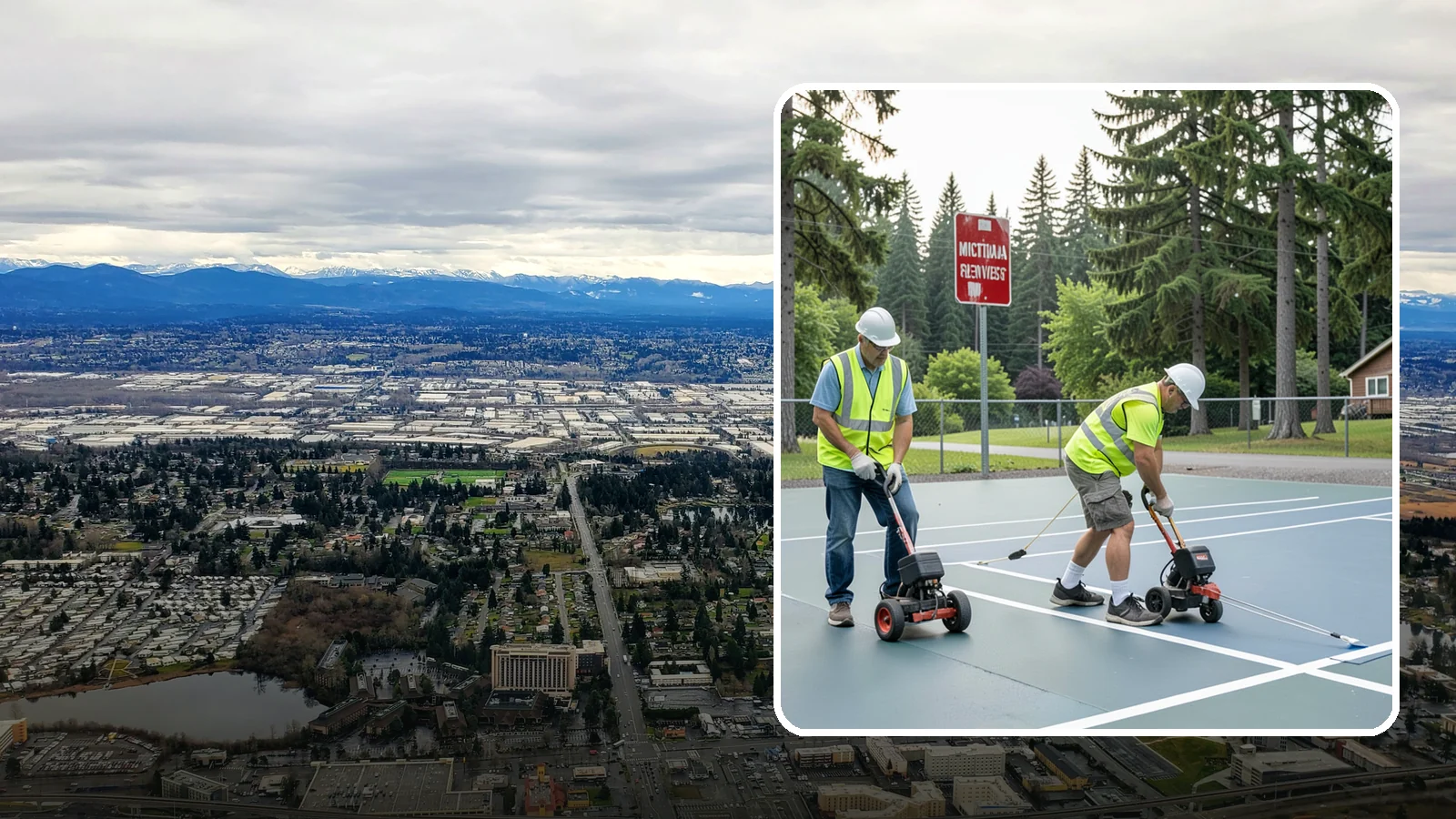 Court Line Striping in SeaTac, King County, WA - Precision line striping that lays out regulation play boundaries on public tennis, basketball, and multi-use courts.