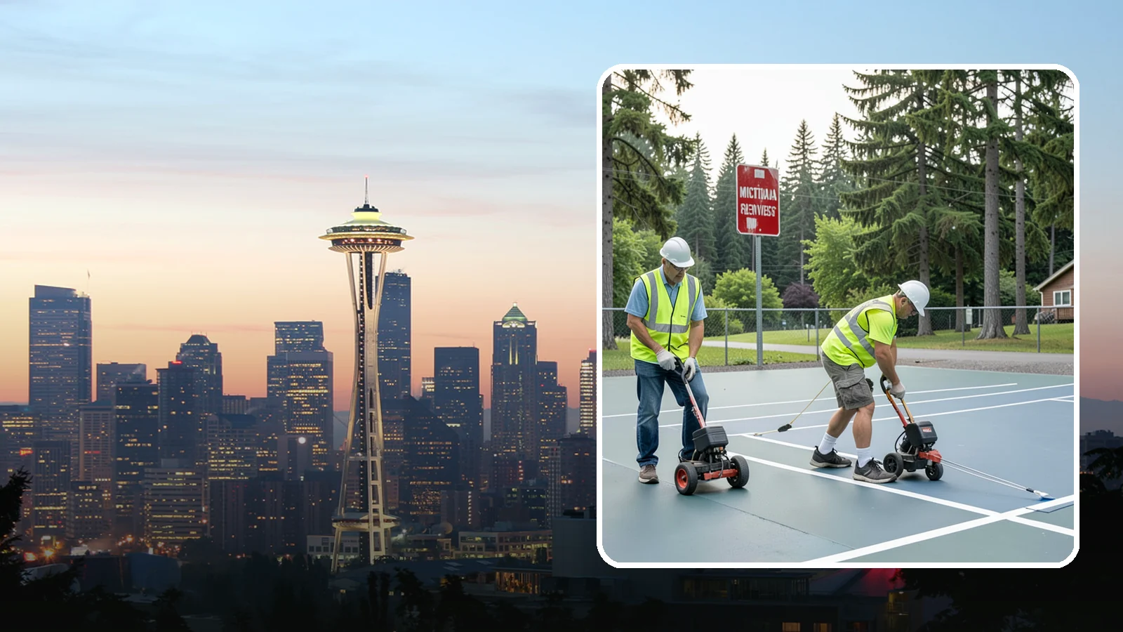 Court Line Striping in Seattle, King County, WA - Precision line striping that lays out regulation play boundaries on public tennis, basketball, and multi-use courts.