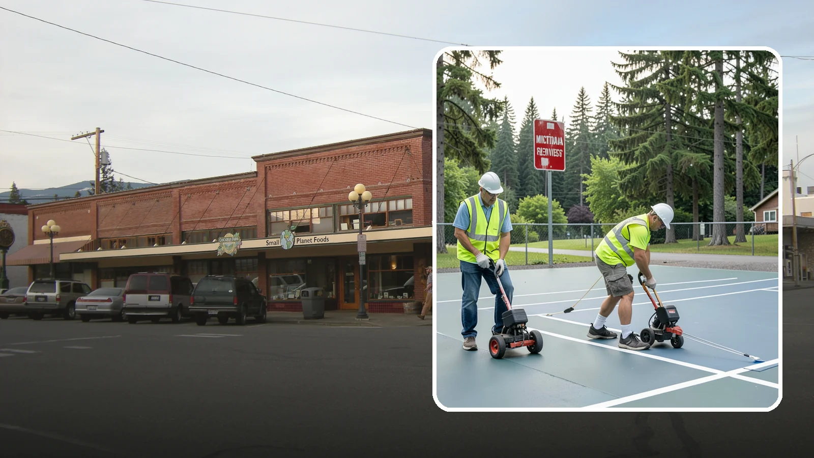 Court Line Striping in Sedro-Woolley, Skagit County, WA - Precision line striping that lays out regulation play boundaries on public tennis, basketball, and multi-use courts.