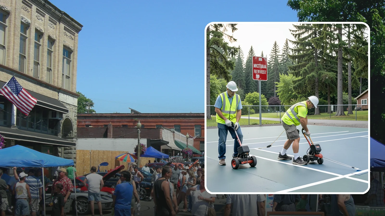 Court Line Striping in Snohomish, Snohomish County, WA - Precision line striping that lays out regulation play boundaries on public tennis, basketball, and multi-use courts.
