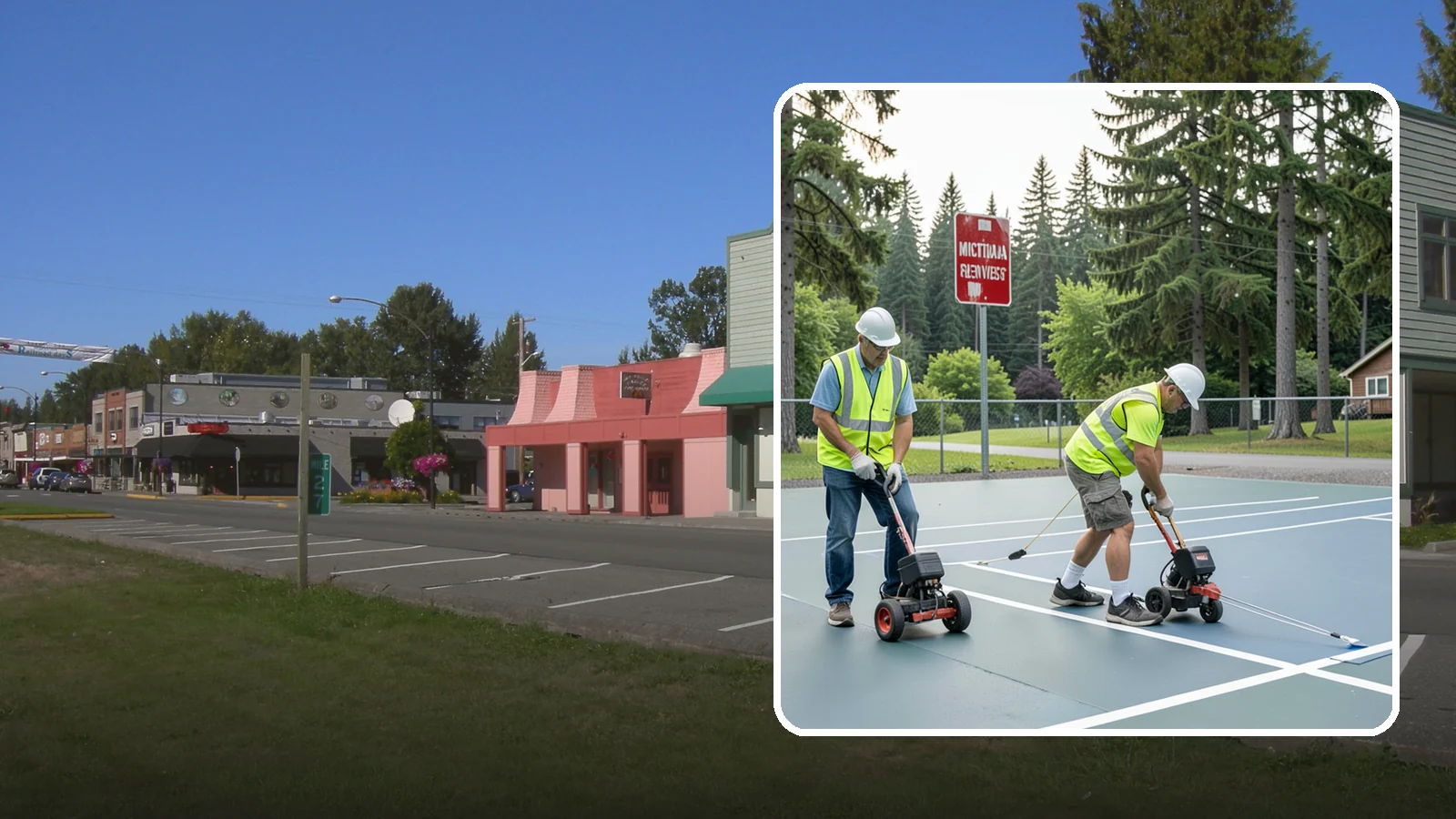 Court Line Striping in Snoqualmie, King County, WA - Precision line striping that lays out regulation play boundaries on public tennis, basketball, and multi-use courts.