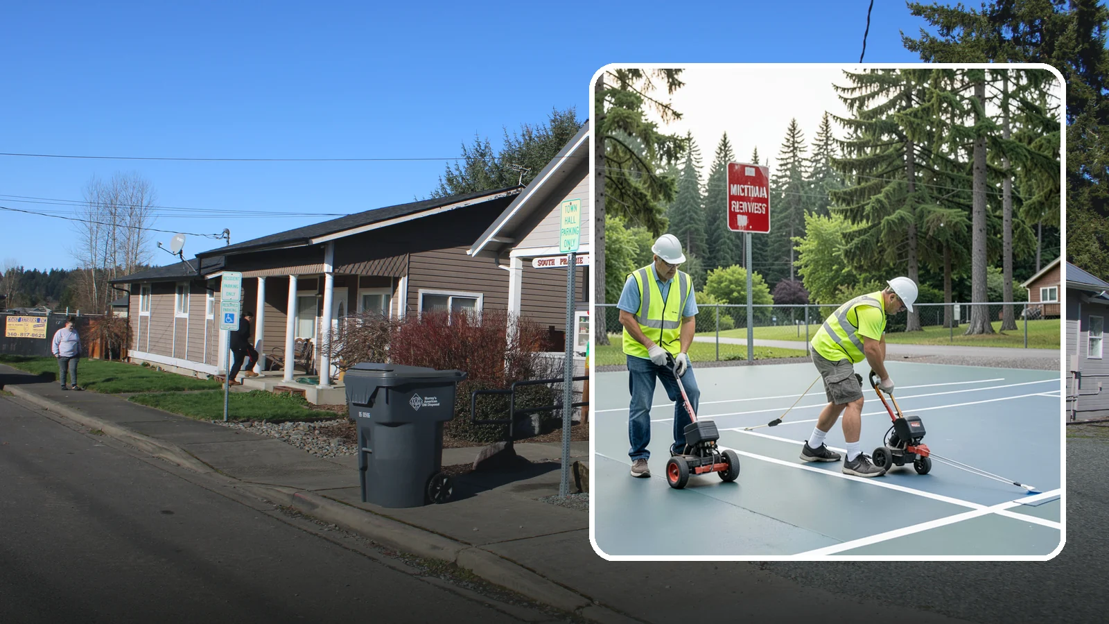 Court Line Striping in South Prairie, Pierce County, WA - Precision line striping that lays out regulation play boundaries on public tennis, basketball, and multi-use courts.