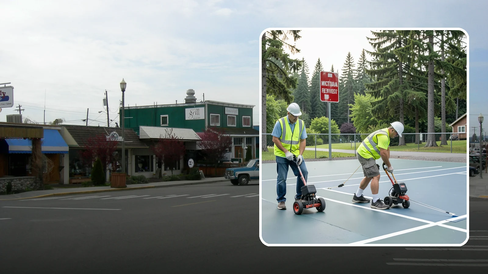 Court Line Striping in Stanwood, Snohomish County, WA - Precision line striping that lays out regulation play boundaries on public tennis, basketball, and multi-use courts.