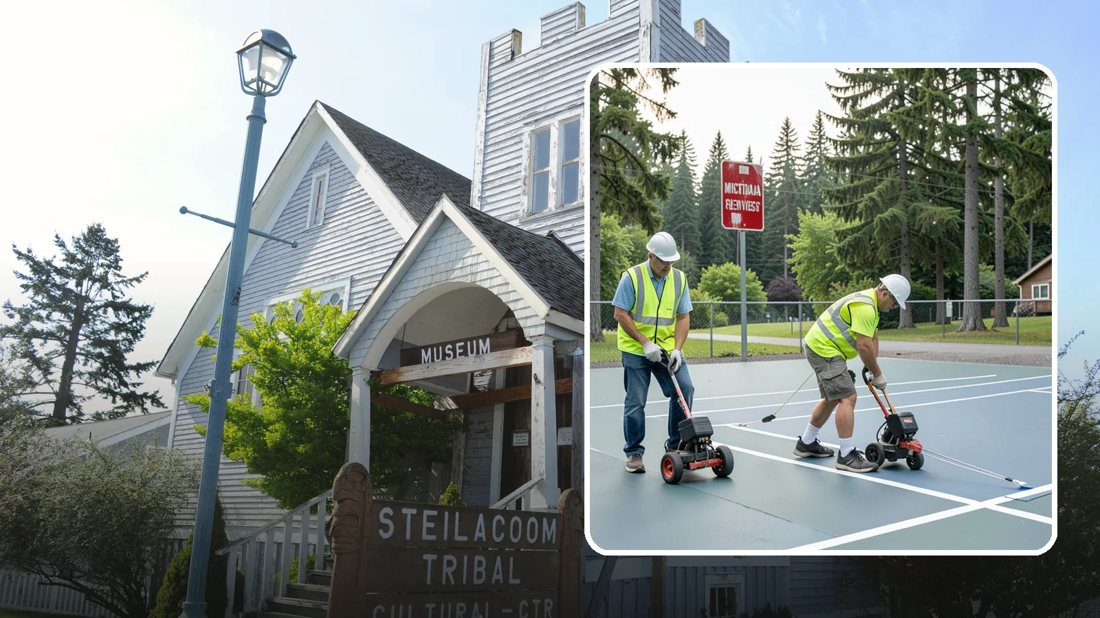 Court Line Striping in Steilacoom, Pierce County, WA - Precision line striping that lays out regulation play boundaries on public tennis, basketball, and multi-use courts.