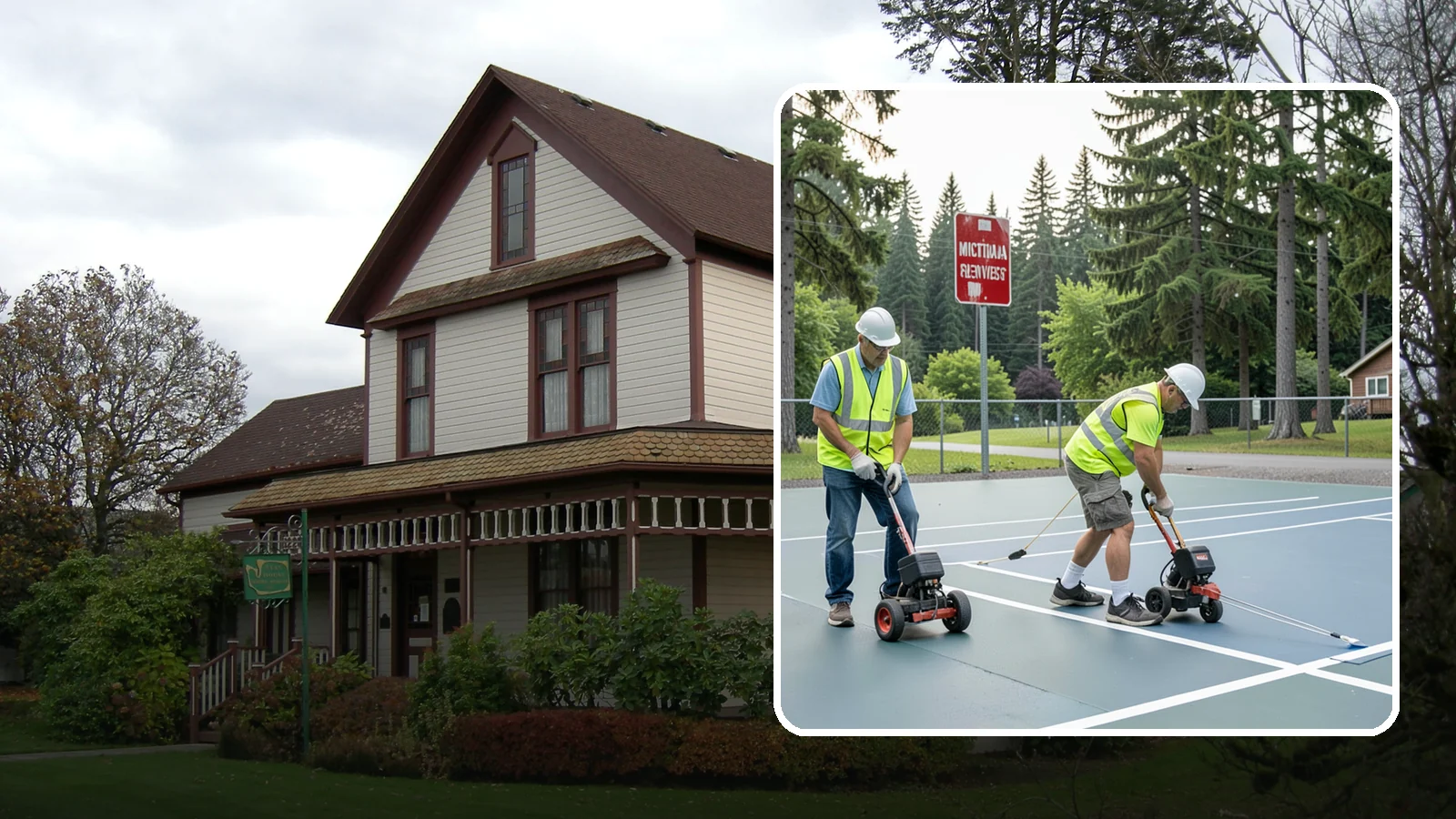 Court Line Striping in Sumner, Pierce County, WA - Precision line striping that lays out regulation play boundaries on public tennis, basketball, and multi-use courts.