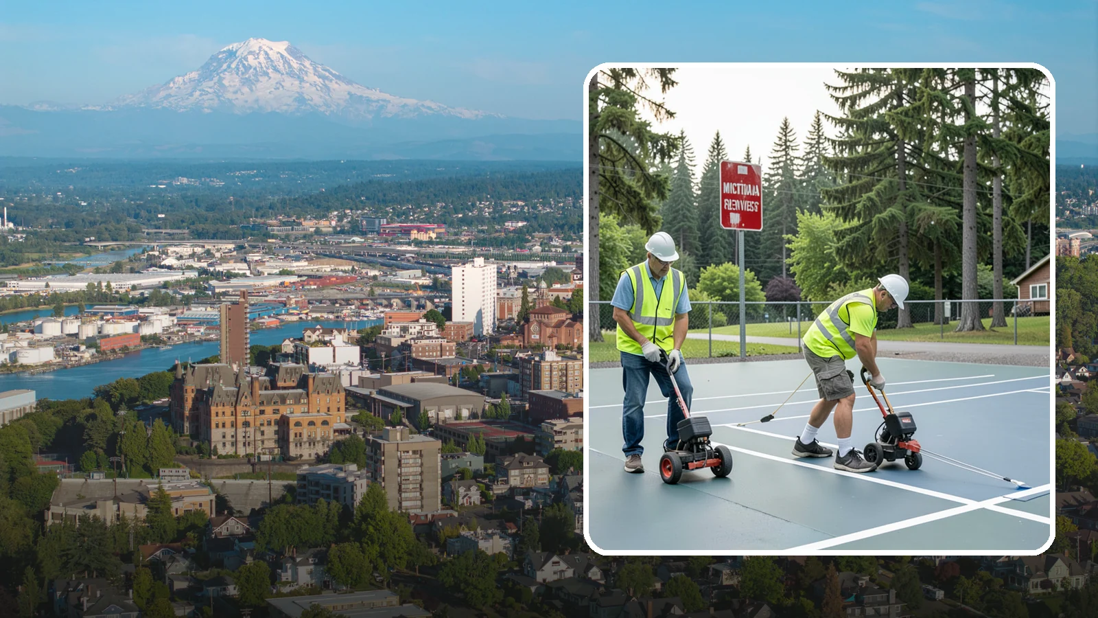 Court Line Striping in Tacoma, Pierce County, WA - Precision line striping that lays out regulation play boundaries on public tennis, basketball, and multi-use courts.