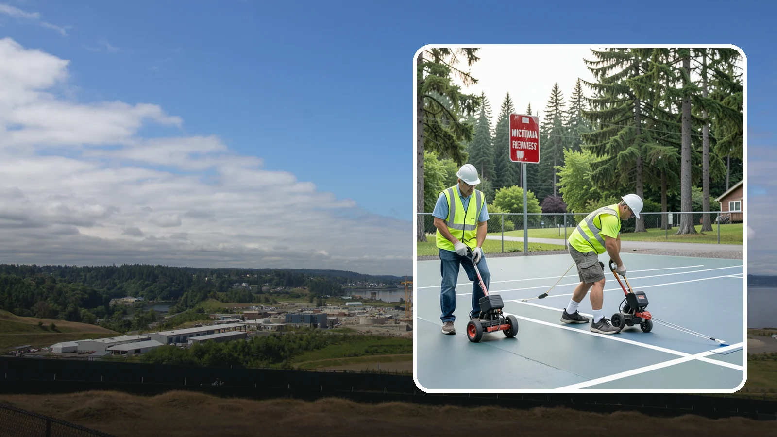 Court Line Striping in University Place, Pierce County, WA - Precision line striping that lays out regulation play boundaries on public tennis, basketball, and multi-use courts.