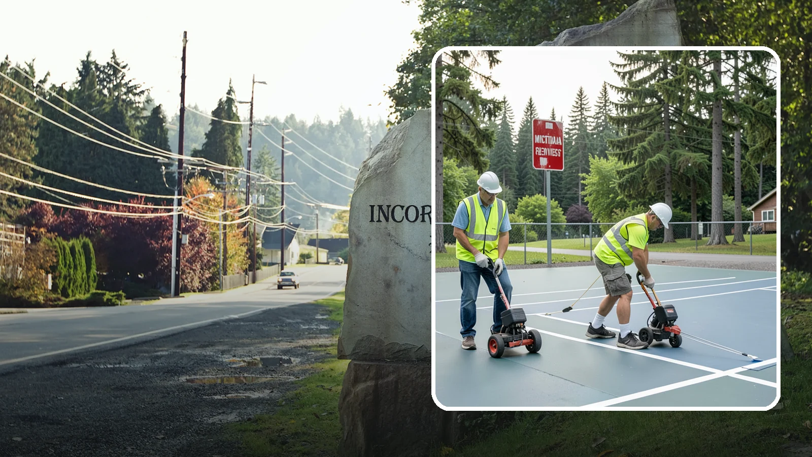 Court Line Striping in Wilkeson, Pierce County, WA - Precision line striping that lays out regulation play boundaries on public tennis, basketball, and multi-use courts.