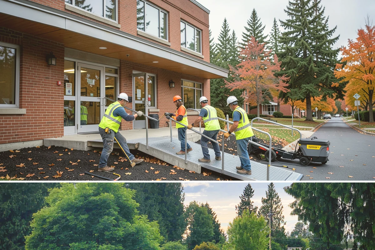 Court Net Post Installation in Bonney Lake, Pierce County, WA - Installation can proceed year-round, though dry conditions speed grout curing around new sleeves.