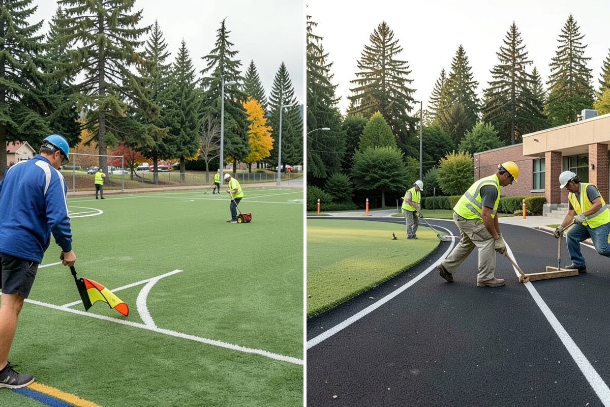Court Net Post Installation in Lake Forest Park, King County, WA - Locate and core post positions on the slab