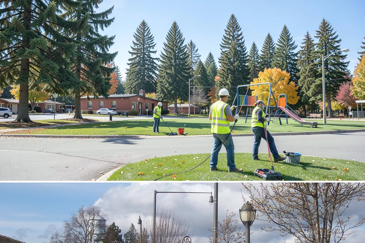 Court Net Post Installation in Marysville, Snohomish County, WA - Installation can proceed year-round, though dry conditions speed grout curing around new sleeves.