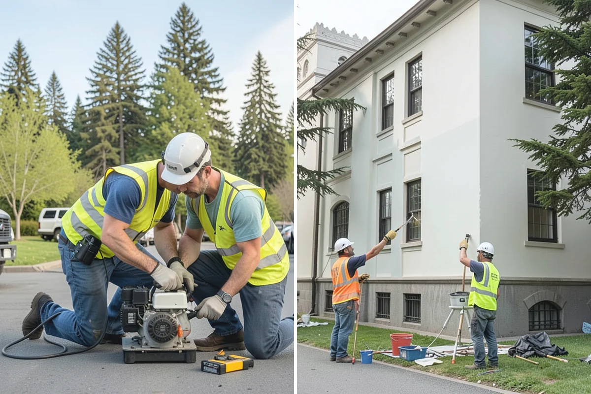 Court Net Post Installation in Renton, King County, WA - Locate and core post positions on the slab