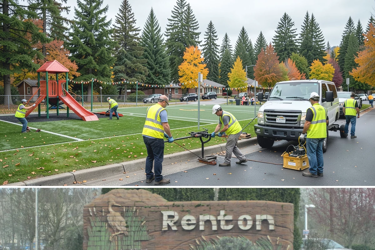 Court Net Post Installation in Renton, King County, WA - Installation can proceed year-round, though dry conditions speed grout curing around new sleeves.