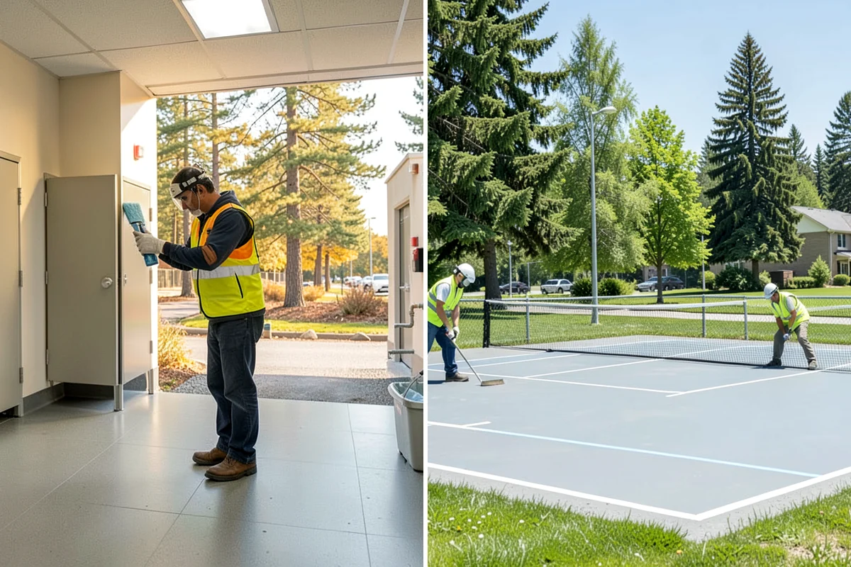 Court Net Post Installation in Shoreline, King County, WA - Locate and core post positions on the slab