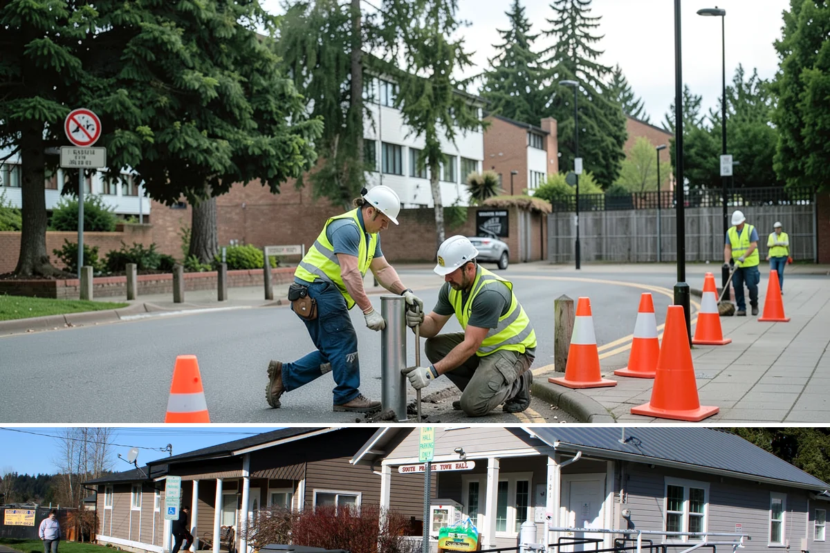 Court Net Post Installation in South Prairie, Pierce County, WA - Installation can proceed year-round, though dry conditions speed grout curing around new sleeves.