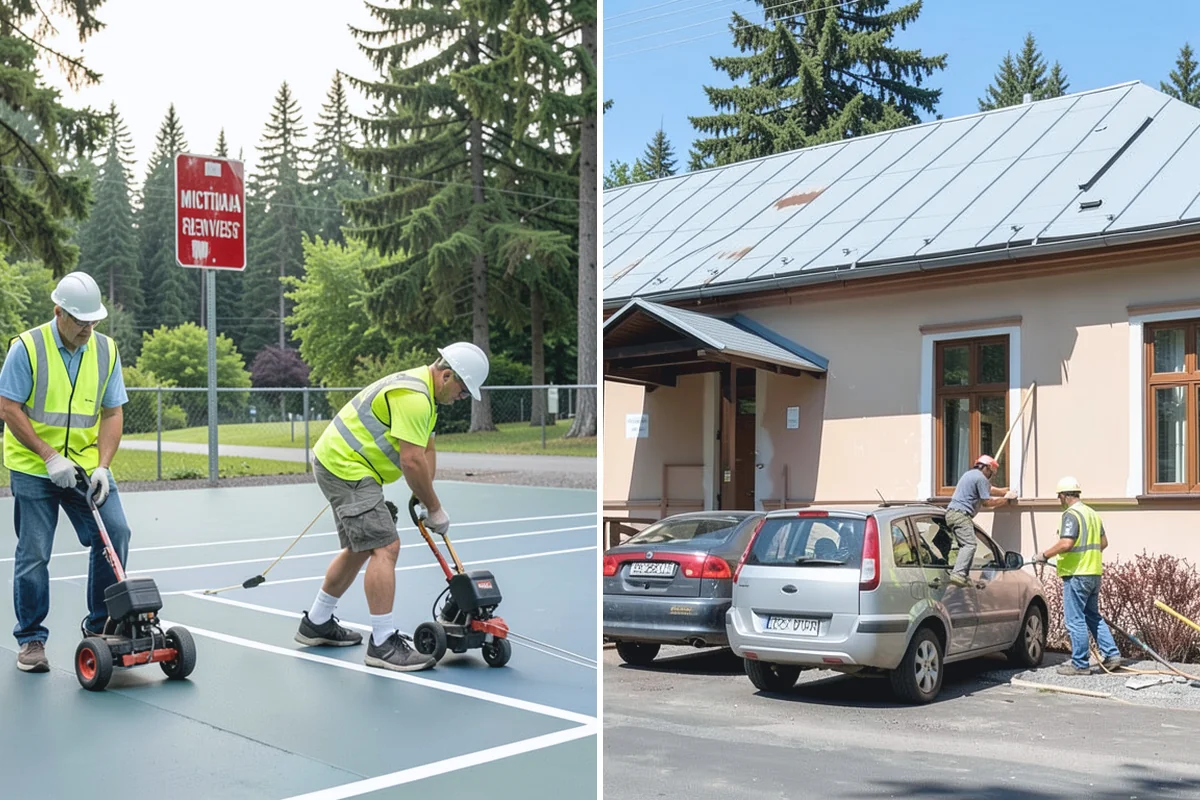 Court Net Post Installation in Sumner, Pierce County, WA - Locate and core post positions on the slab