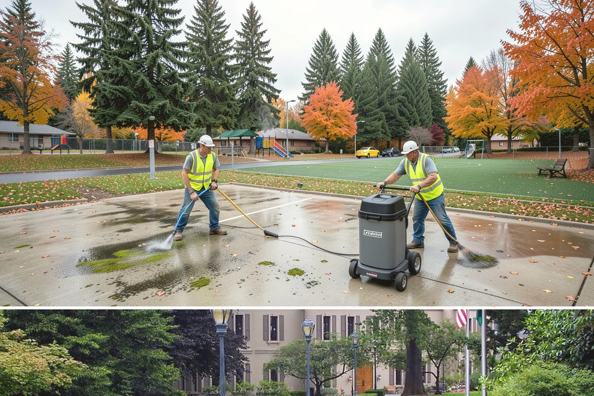 Court Net Post Installation in Woodinville, King County, WA - Installation can proceed year-round, though dry conditions speed grout curing around new sleeves.