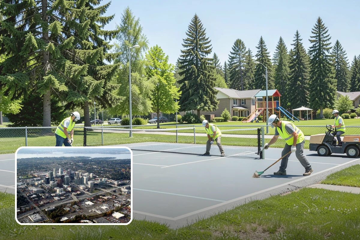 Court Resurfacing in Bellevue, King County, WA - Removes trip hazards and restores true ball bounce
